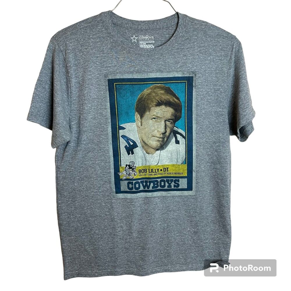 Dallas Cowboys Authentic Bob Lilly Short Sleeve T Shirt Grey Mens Large